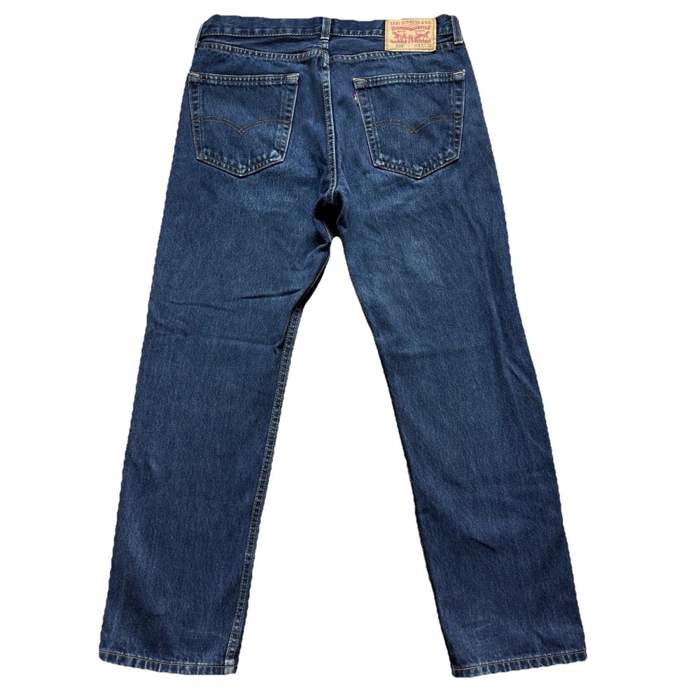 Levis 505 Straight Leg Jean Mens Size 33x30 (32x30) Blue Dark Wash Distressed